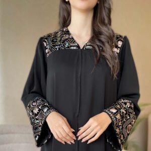 embroidered front open abaya